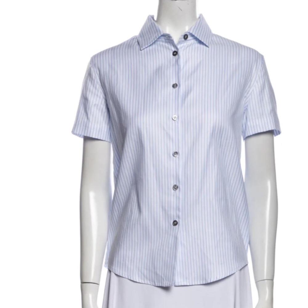 Jourden short sleeve striped button up shirt smocked back cut out‎ back blue